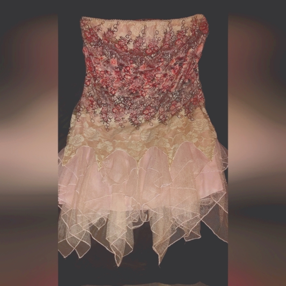Ever Pretty Strapless Pink and Gold Lace Party Dress